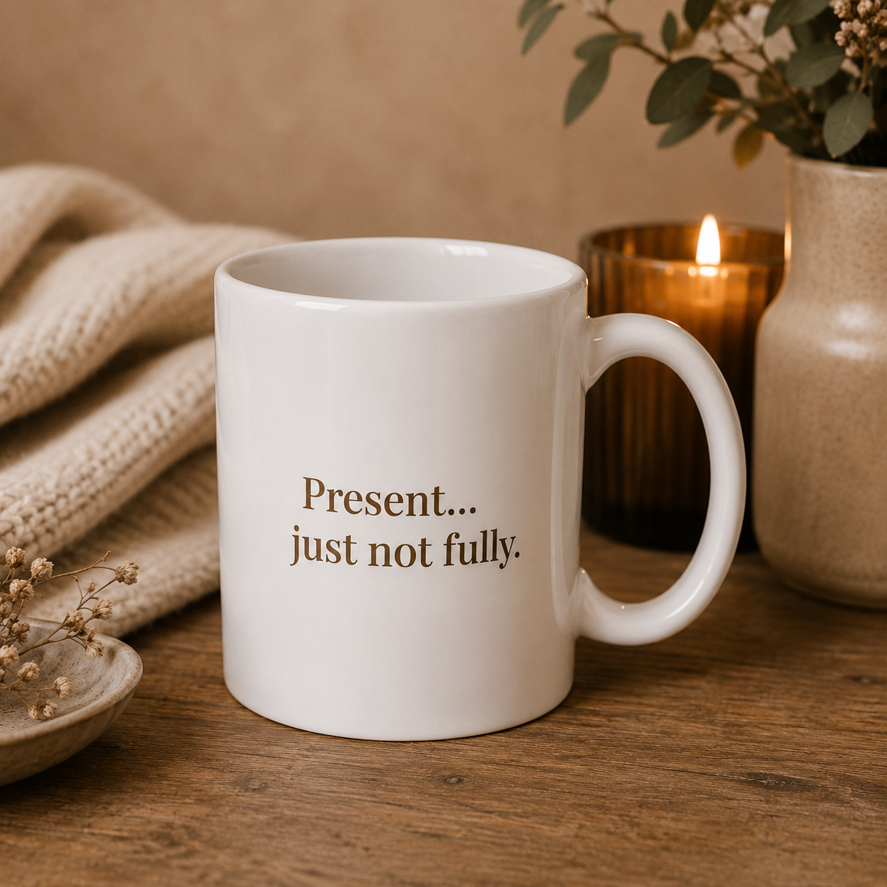 Poetry Mug - "Present... just not fully."