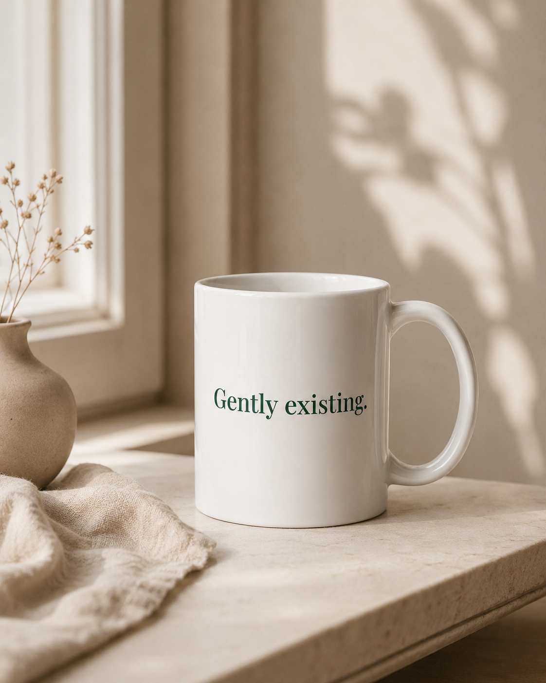 Poetry Mug - "Gently existing."