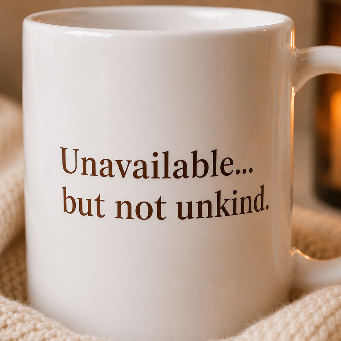 Poetry Mug - "Unavailable... but not unkind."