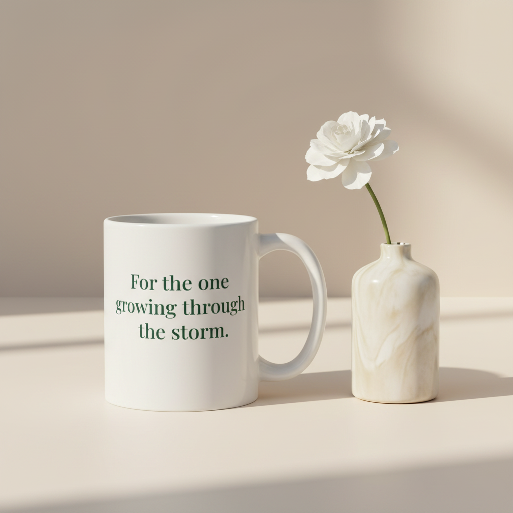 For the One Growing Through the Storm Mug with Cream Vase